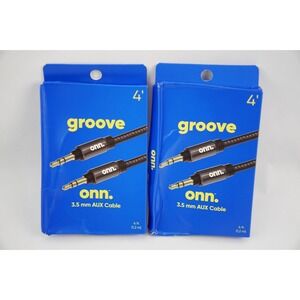 2-Pack New Damaged Box Groove Onn 3.5mm Aux Audio Cable 4' Black